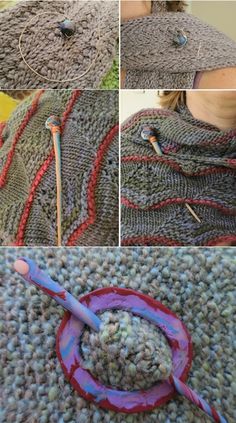 four pictures showing how to crochet with yarn