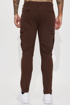 Available In Dark Brown. Button Closure Zip Fly Draw Cord In Waistband Front Pockets Cargo Pockets Back Pockets Slim Fit 32 Inseam 98% Cotton 2% Spandex Imported | Mens Kyle Slim Cargo Pants in Dark Brown size 30 by Fashion Nova Stretch Brown Cargo Pants With Pockets, Stretch Brown Bottoms With Cargo Pockets, Brown Stretch Cargo Bottoms, Stretch Brown Cargo Pants With Cargo Pockets, Brown Utility Style Mid-rise Cargo Pants, Brown Mid-rise Utility Cargo Pants, Utility Brown Mid-rise Cargo Pants, Mid-rise Brown Bottoms With Cargo Pockets, Brown Mid-rise Bottoms With Cargo Pockets