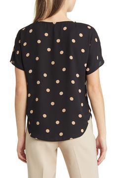 Playful polka dots enliven this smooth short-sleeve blouse. Jewel neck Short sleeves 100% polyester Dry clean Imported Polka Dot Short Sleeve Blouse For Work, Chic Polka Dot Tops For Work, Blouse Nordstrom, Polka Dot Blouse, Jewel Neck, Anne Klein, Short Sleeve Blouse, Polka Dot, Sleeve Blouse