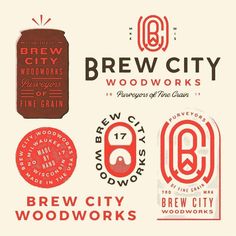 some type of beer label that is red and white with the words brew city on it