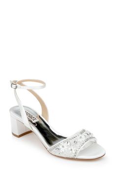 Taylin Low Glamour Sandal by Badgley Mischka now available on the official website Badgley Mischka Bridal Shoes, Shoes For The Bride, Badgley Mischka Bridal, Flat Sandals Wedding, Blue Bridal Shoes, Bridal Shoes Low Heel, Silver Wedding Shoes, Beach Wedding Shoes, Bridal Pumps