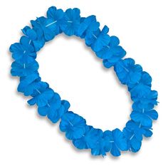 a blue bracelet made out of plastic flowers on a white background with clippings