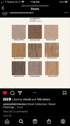 an iphone screenshot showing the different types of wood flooring in various colors and sizes