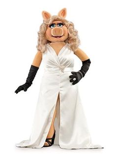 miss piggy dressed in a white dress and black gloves