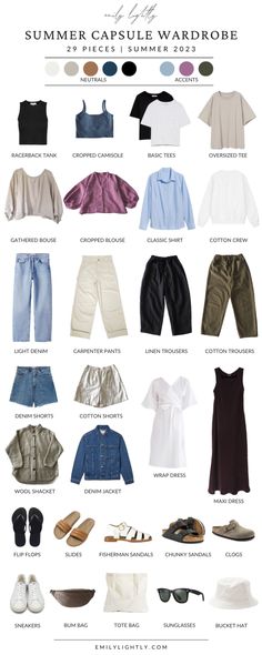 A Slow & Sustainable Summer Capsule Wardrobe - Emily Lightly Casual Style Capsule Wardrobe, Emily Lightly, Minimalist Summer Wardrobe, Travel Capsule Wardrobe Summer, Clothes Capsule Wardrobe, Wardrobe Organization, Capsule Wardrobe Casual, Outfit Boards, Grandma Fashion