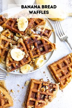 waffles with bananas and nuts on a plate