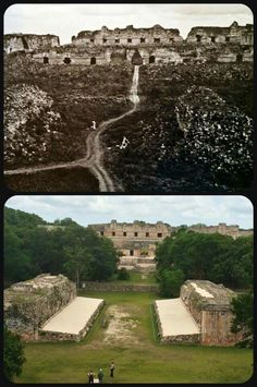 an old and new view of the ruins