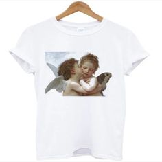 Angel Kiss, Angel Kisses, T Shirt World, Angel Painting, Tshirt Art, Home T Shirts, American Shirts, Trending Tshirts, Animal Shirts