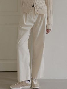 Composition : cotton 100%Color : Ivory_S,Ivory_MCountry of Origin : KOREA Elegant Cotton Pants For Winter, Elegant Cotton Bottoms For Fall, Elegant Winter Cotton Pants, Cream Wide Leg Winter Pants, Cream Wide Leg Pants For Winter, Chic Cotton Winter Pants, White Pants For Workwear In Winter, Cream Pants With Pockets For Winter, Classic Beige Pants For Winter