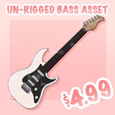 a white electric guitar with the words un - rigged bass asset on it's back