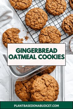 gingerbread oatmeal cookies on a cooling rack with the title above it