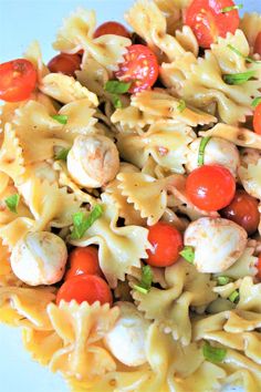 pasta salad with cherry tomatoes and mozzarella