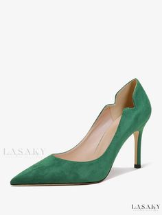 Lasaky - Womens Sophisticated Pointed Toe Stiletto Heel Slip-On Pumps for Elegant Fashion Green Pointed Toe Heels For Office, Fitted Pointed Toe Court Shoes For Summer, Green Summer Office Heels, Chic Green Almond Toe Heels, Fitted Green Heels With 4-inch Heel, Chic Green Heels With Pointed Toe, Chic Fitted Court Shoes For Spring, Elegant Green Heels For Spring, Chic Fitted Spring Court Shoes