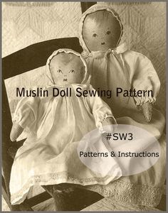 two dolls sitting on top of a chair with the caption, muslim doll sewing pattern sv3