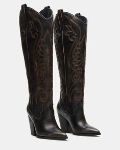 LASSO Brown Distressed Wide Calf Western Boot | Women's Boots – Steve Madden Boot Spurs, Western Boots Women, Western Boot, Wide Calf, Dress Sandals, Shoes Shoes, Dress With Boots, Western Boots, Women's Boots