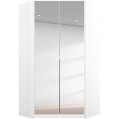 an image of a white bathroom cabinet with mirrored doors on the front and back sides