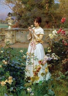 there is a woman standing in the garden