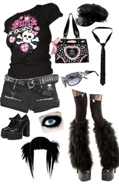 Sence Style, Scenemo Outfits, Clawed Beauty, Val Core, Phoebe Core, Tail Aesthetic, Stile Punk Rock, Emo Emo, Y2k Black And White