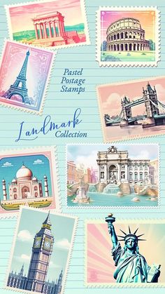 postage stamps with the famous landmarks on them