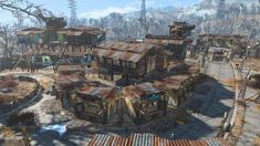 an old town with lots of rusted out buildings on top of it's roofs