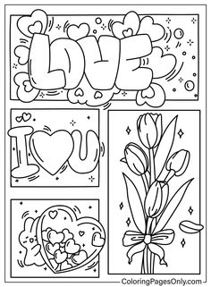 valentine's day coloring pages with flowers and hearts