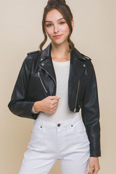 PU Faux Leather Moto Crop Jacket Fabric Contents 100% POLYURETHANE Faux Leather Biker Jacket With Zip Fly, Moto Faux Leather Outerwear With Zipper Closure, Moto Outerwear With Zipper Closure In Faux Leather, Moto Outerwear With Zipper In Faux Leather, Biker Style Faux Leather Jacket With Zip Fly, Spring Faux Leather Biker Jacket, Trendy Faux Leather Jacket With Zip Fly, Casual Faux Leather Biker Jacket With Zip Closure, Trendy Biker Jacket With Zipper Closure For Fall