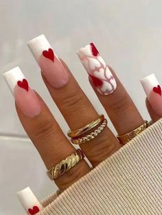 Multicolor  Collar   Geometric Color Nails Embellished   Beauty Tools Unghie Sfumate, Heart Nail Designs, Classy Acrylic Nails, Long Square Acrylic Nails, Acrylic Nails Coffin Short, Square Acrylic Nails, Heart Nails, Fire Nails, Pretty Acrylic Nails