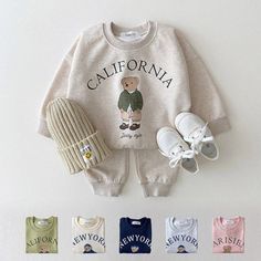 Shop Baby Rompers Casual Cotton Set For First Birthday, Casual White Sets For First Birthday, White Long Sleeve Sets For First Birthday, White Long Sleeve Set For First Birthday, White Letter Print Sets For Playtime, Casual Cream Sets For Playwear, Casual Cream Playwear Sets, Style Sportif, Kids Clothes Boys