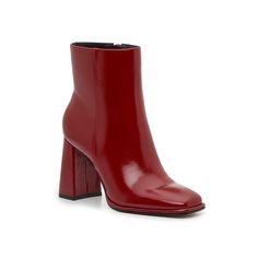 Mix No. 6-Aneena Bootie Add a polished pop to your everyday ensembles with the Aneena booties from Mix No. 6. This pair is crafted with a glossy upper, complete with a trendy square toe and solid block heel. Click here for Boot Measuring Guide. Red Boot Outfit, Red Booties Outfit, Red Heeled Boots, Red Boots Outfit, Cozy Slippers Boots, Red Ankle Boots, Red Leather Boots, Shoe Size Chart Kids, Red Booties