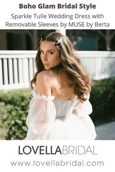 a woman wearing a wedding dress with long sleeves and sheers on her shoulders is posing for the camera