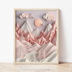 a paper cut landscape with mountains and trees