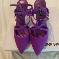 Stunning, Purple, Leather Upper, Nine West 2.87 Inch Stiletto Heels, Pointy Toe. Brand New With Box! Size 5.5 Chic Purple Pointed Toe Heels With Wrapped Heel, Purple Leather, Nine West Shoes, Womens Heels, Nine West, Color Purple, Shoes Women Heels, Stiletto Heels, Leather Upper