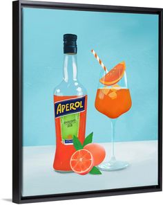 a painting of an orange drink next to a bottle of aperol