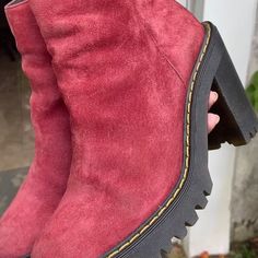 Honestly Having A Hard Time Parting Ways With These Because They Are Beautiful. I Just Don't Wear Them. Iv Only Worn Them A Couple Times. They Could Use A Little Rub Down Due To Poor Storage. They're Practically Brand New. Casual Red Heeled Boots For Fall, Casual Red High Ankle Heeled Boots, Casual Burgundy High Heel Boots, Casual Red Leather Heeled Boots, Red Casual Boots With Block Heel, Platform Doc Martens, Doc Martens Black, Doc Marten Boot, Floral Combat Boots