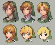 some character designs for the legend of zeolim, with different facial expressions and hair styles