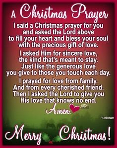 a christmas prayer with the words merry christmas