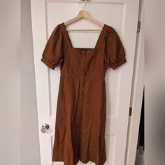 Like New, Never Worn. Madewell Dresses, Size 6 Dress, Linen Dress, Square Neck, Madewell, Puff Sleeve, Colorful Dresses, Like New, Size 6