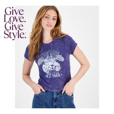 in stock Purple Soft-washed Graphic Tee, Junior Outfits, Cotton T Shirt, Cobalt, Shirts Tops, Cotton Tshirt, In Store, Pick Up, Buy Online