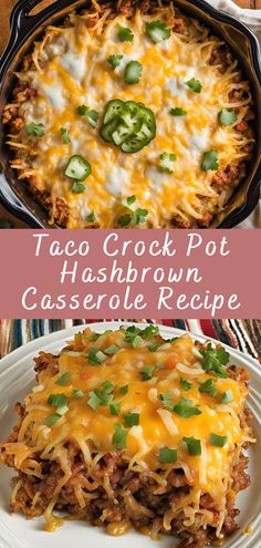 taco crock pot hashbrown casserole recipe on a white plate