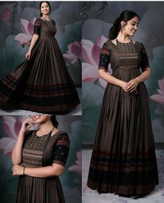 Gown Dress From Saree, Long Gown Dress From Saree, Dress From Saree, Simple Frock Design, Long Frock Designs, Simple Lehenga