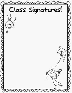 a sign that says class signatures with a drawing of a person flying a kite