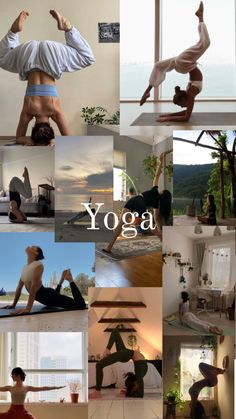 a collage of yoga images with the words yoga