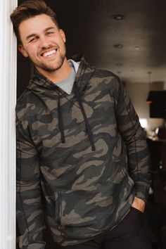 It's everything he loves in a hoodie. A cozy hood, pouch pocket, and a deep green camo print all in our soft at ease fabric. #mens #fashion #style #camo #hoodie #boyfriend #cozy Casual Khaki Hoodie For Loungewear, Camouflage Fleece Hoodie Sweatshirt, Camouflage Sweatshirt With Drawstring Hood For Fall, Fall Camouflage Sweatshirt With Drawstring Hood, Camouflage Drawstring Hood Sweatshirt For Fall, Camouflage Cotton Sweatshirt With Drawstring Hood, Camouflage Fleece Hoodie With Drawstring Hood, Camouflage Fleece Hoodie For Fall, Urban Camouflage Hoodie