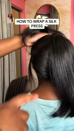 Silk Wrap Hairstyles, How To Wrap A Silk Press, Wrap Silk Press Hair, How To Wrap Silk Press Hair, Silk Press Hairstyles For Black Women, How To Do A Silk Press At Home, Wrap Hair At Night, Diy Silk Press On Natural Hair, Silk Wrap Hair