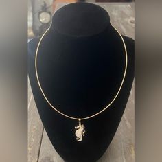 Add A Touch Of Elegance To Your Outfit With This Beautiful Italian Gold Tone Necklace. The 16” Cable Necklace Is Made Of High-Quality Sterling Silver And Features A Stunning Seahorse Pendant. The Pendant Is Crafted With Intricate Details And Holds A 925 Gold Tone Finish. The Necklace Is Perfect For Any Occasion And Can Be Worn With Any Outfit. Its Unique Design And Beautiful Pendant Make It A Great Addition To Your Jewelry Collection. Get This Sterling Silver Italian Gold Tone Necklace With A 92 Seahorse Pendant, Gold Tone Necklace, Estate Sales, Intricate Details, Womens Jewelry Necklace, Unique Design, Jewelry Collection, Gold Tones, Cable