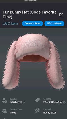 a pink bunny hat with the words god's favorite on it and an image of a