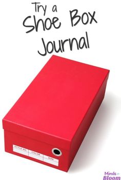 a red shoe box with the words try a shoe box journal