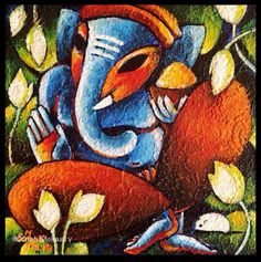 an elephant and bird are depicted in this colorful art work on canvass, painted with acrylic paint