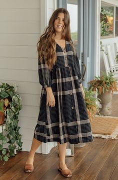 Cute Feminine Outfits, Neutral Outfit, Feminine Outfit, New Wardrobe, Dress Pattern, Cotton Dress, Plaid Pattern, Cotton Dresses, Fashion Inspo