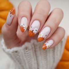 Nailart Tutorial, Halloween Press On Nails, Pumpkin Nails, October Nails, Her Nails, Almond Acrylic Nails